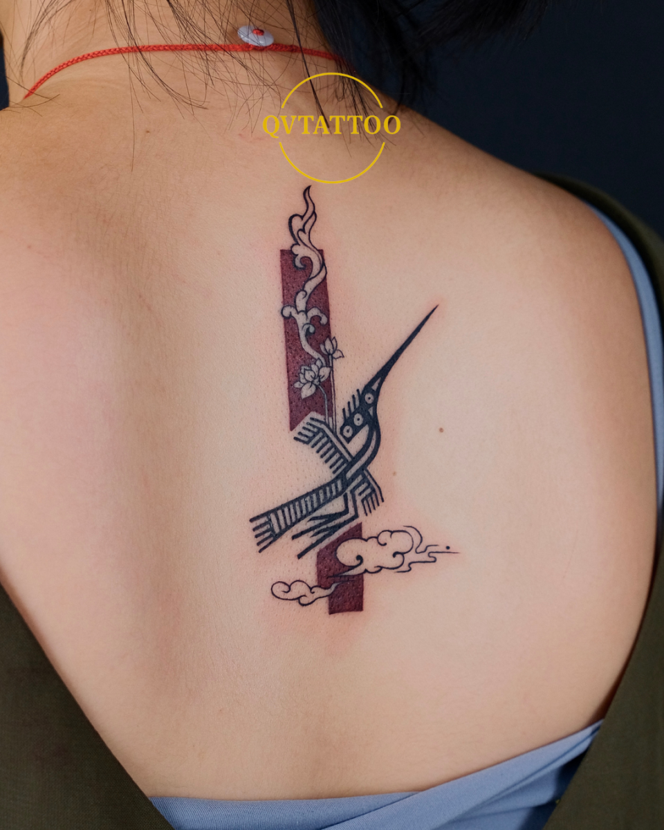 Crane Vietnamese traditional tattoo at Tattoo Studio District 3 – peace and longevity